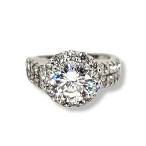 4.58ctw Round Halo Platinum Plated 925 Ring S 4.75